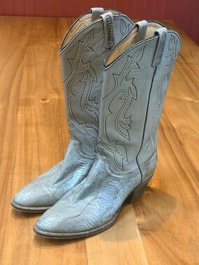Vintage Dan Post Grey Leather Snakeskin Cowboy Boots Men’s 8.5 Women’s 10